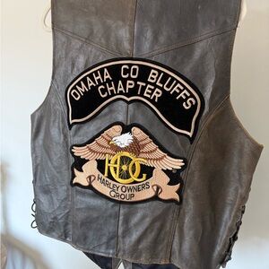 Vintage Harley Leather Vest Size 48 Brown HOG Omaha Patch